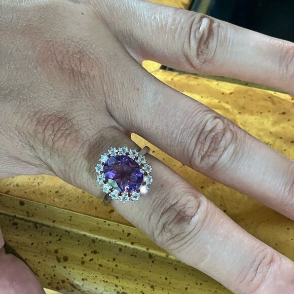 Moroccan Amethyst Red Garnet Sterling Silver Ring Size 8 - Picture 4 of 9